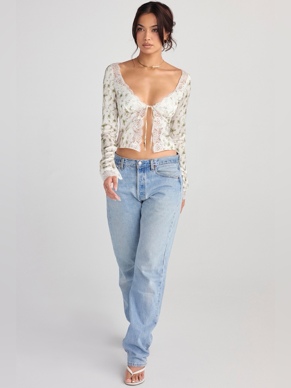 House Of CB Clarissa Garden Lace Trim Top Long Sleeve Satin Ren Fair